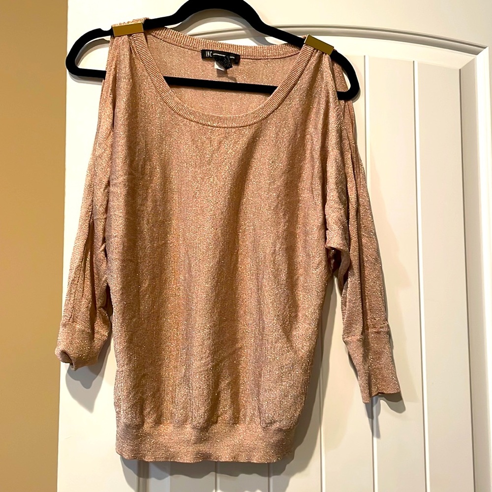 Cold shoulder light weight cold shimmer sweater